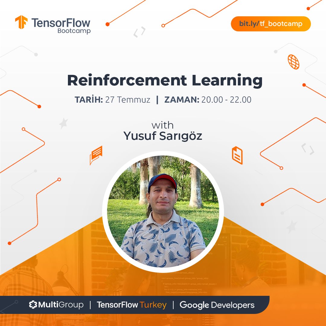 GdgMersin's tweet image. #TensorFlowBootcamp, bayram ve tatil arasından sonra kaldığı yerden devam ediyor ⚡️

27 Temmuz&apos;da (bugün) saat 20:00’da ML GDE &amp;amp; AI Researcher Yusuf Sarıgöz, Reinforcement Learning konusunu anlatıyor 🚀

Hatırlatıcınızı kurmayı unutmayın! ⏰

🔗 youtube.com/watch?v=H7lQfH…