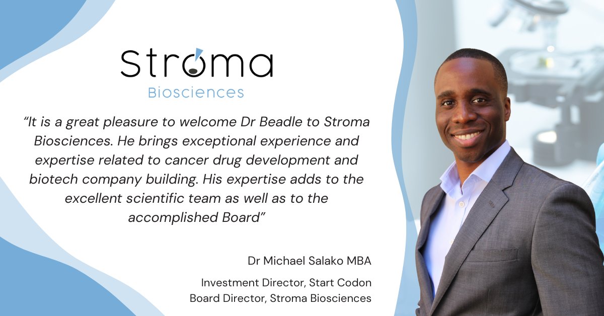 Start Codon (@startcodon) on Twitter photo Our portfolio company, <a href="/StromaBio/">Stroma Biosciences</a>, has announced the appointment of Dr John Beadle as Executive Chairman.
Read more here: bit.ly/3OE1AEf Our portfolio company, <a href="/StromaBio/">Stroma Biosciences</a>, has announced the appointment of Dr John Beadle as Executive Chairman.
Read more here: bit.ly/3OE1AEf