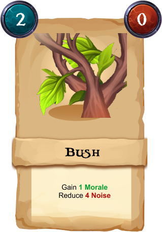 Discover the new "Bush" card: help Debbie to take a break (recover some morale) and hide from the wildlife around (reduce noise) #WIPwednesday #gamedesign #leveldesign #gamedev #indiedev
