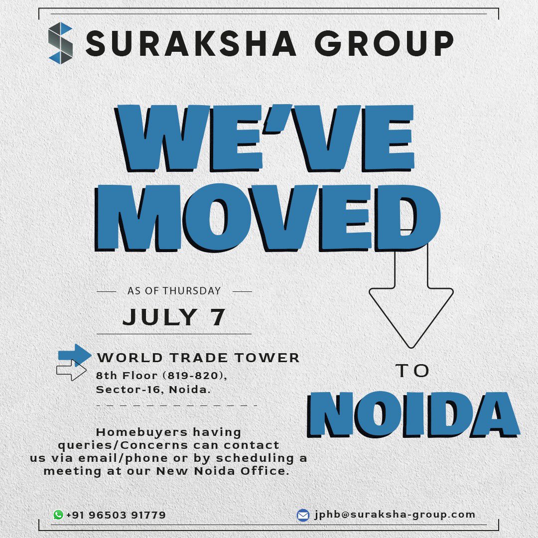 Suraksha Group (@surakshagroup_) on Twitter photo We are pleased to announce that we have moved to a New Office Location in Noida🏢 We are pleased to announce that we have moved to a New Office Location in Noida🏢