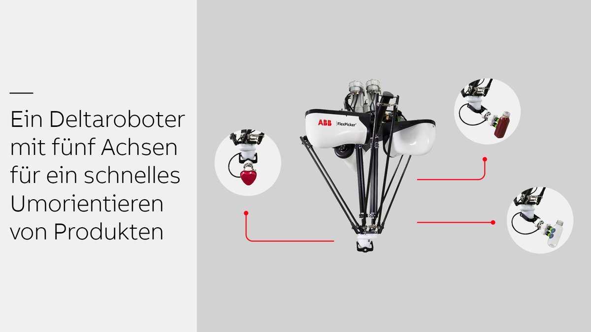 ABB_Robotics_DE's tweet photo. Unser neuer Delta-#Roboter #FlexPicker IRB365 ist der schnellste seiner Klasse zur Kommissionierung, Verpackung & Umorientierung von Produkten bis zu 1,5kg. Mit unserer Software #PickMaster Twin reduzierst Du die Inbetriebnahmezeit von Tagen auf Stunden: https://t.co/PaszgN5zdq https://t.co/zmnqoV2ru3