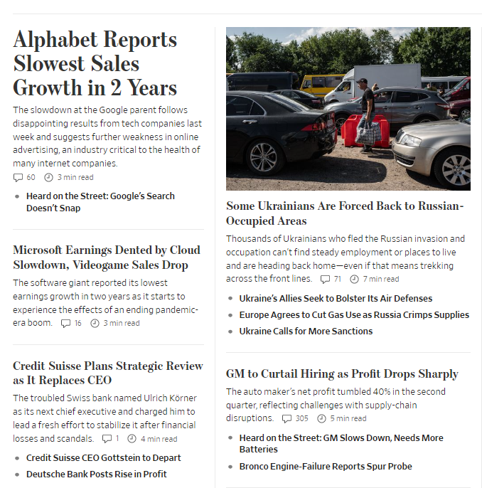 RECESSION INDICATORS: three of the top five stories in today's WSJ are about slacking revenues, corporate income and employment reductions: