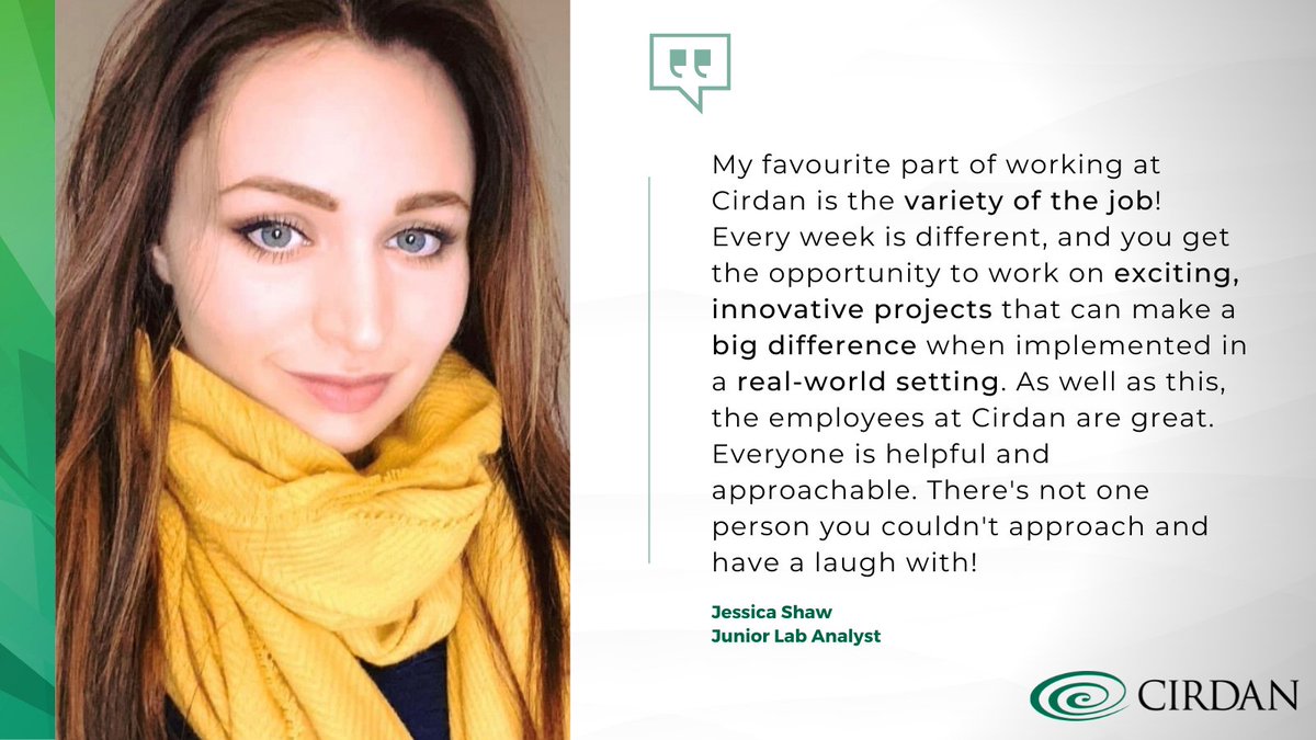 cirdan_com's tweet image. In 2018, Jessica Shaw joined Cirdan as a placement student. Now Jessica is a full time lab analyst. We caught up with Jessica to get an insight into the life of a #LabAnalyst at Cirdan.

Read more at: cirdan.com/people-behind-…

#PeopleBehindTheProduct #FromTheLakelandsToTheLab