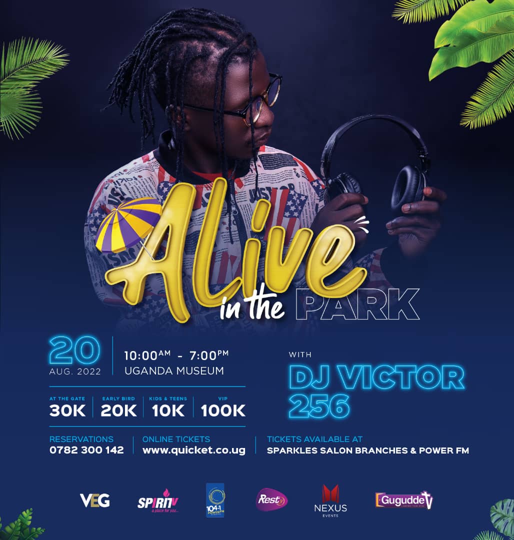 You already know the music policy is sorted and the fire will brought - @DJVictor256 will be on the 1s &amp; 2s at #AliveInThePark on 20th August at the Uganda Museum. 🔥

Get your earlybird tickets before 31st July at UGX 20K available at our offices &amp; any <a href="/sparklessalonug/">Sparkles Salon UG</a> branches.
