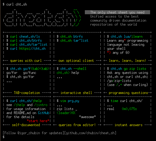 If you're looking for Terminal gems, <a href="/igor_chubin/">Igor Chubin</a> has a couple of gems:

curl v2.wttr.in
Check weather from the Terminal

curl qrenco.de
Generate QR codes for a URL

curl cheat.sh
Cheatheets via the command line