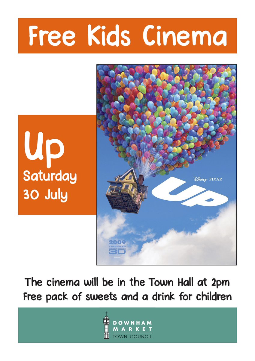Don't miss out on our free feature length film, Up! 🎈🏠✨ This Saturday, come and watch the free animated film Up! at the Town Hall at 2pm! A free drink and packet of sweets will be provided for the children. 📽️🥤🍿 We'll see you there! 💫