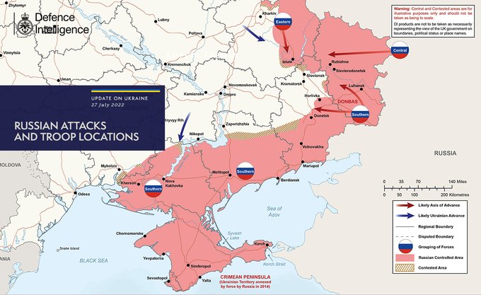 Russian attacks and troop locations map (27 July 2022)