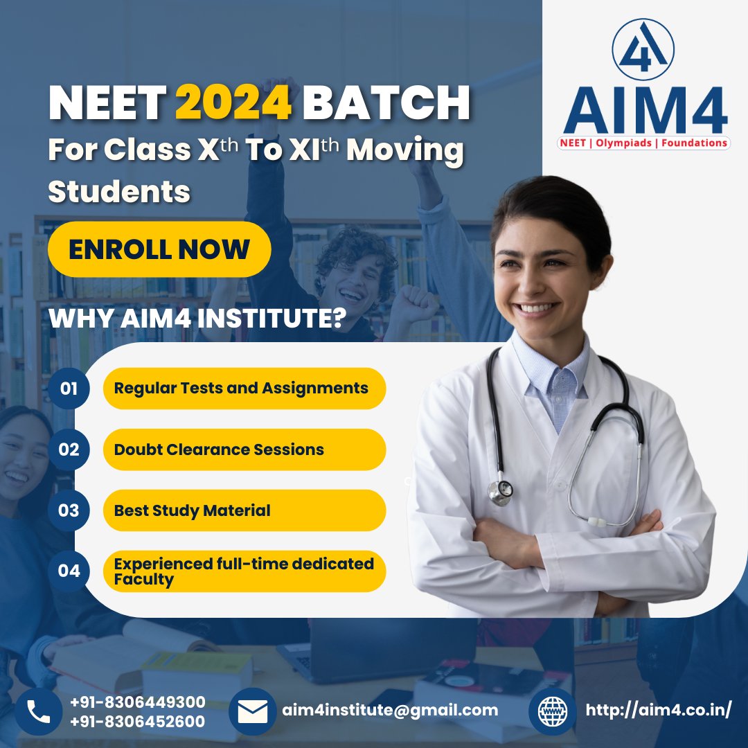 Aim4Institute's tweet photo. NEET 2024 Batch for class 10th to 11th Moving Students.https://t.co/H9FYjSFs9g
#NEET2022 #neet2023 #NEET2024 #neetaspirants #neetinstitute #neetpreparation #neetcoaching #neetexam #NEETClasses #medicalcollege #neet #mbbs #futuredoctor #medicalstudent #jaipurneet #education #NTSE https://t.co/RRtX56cDMA