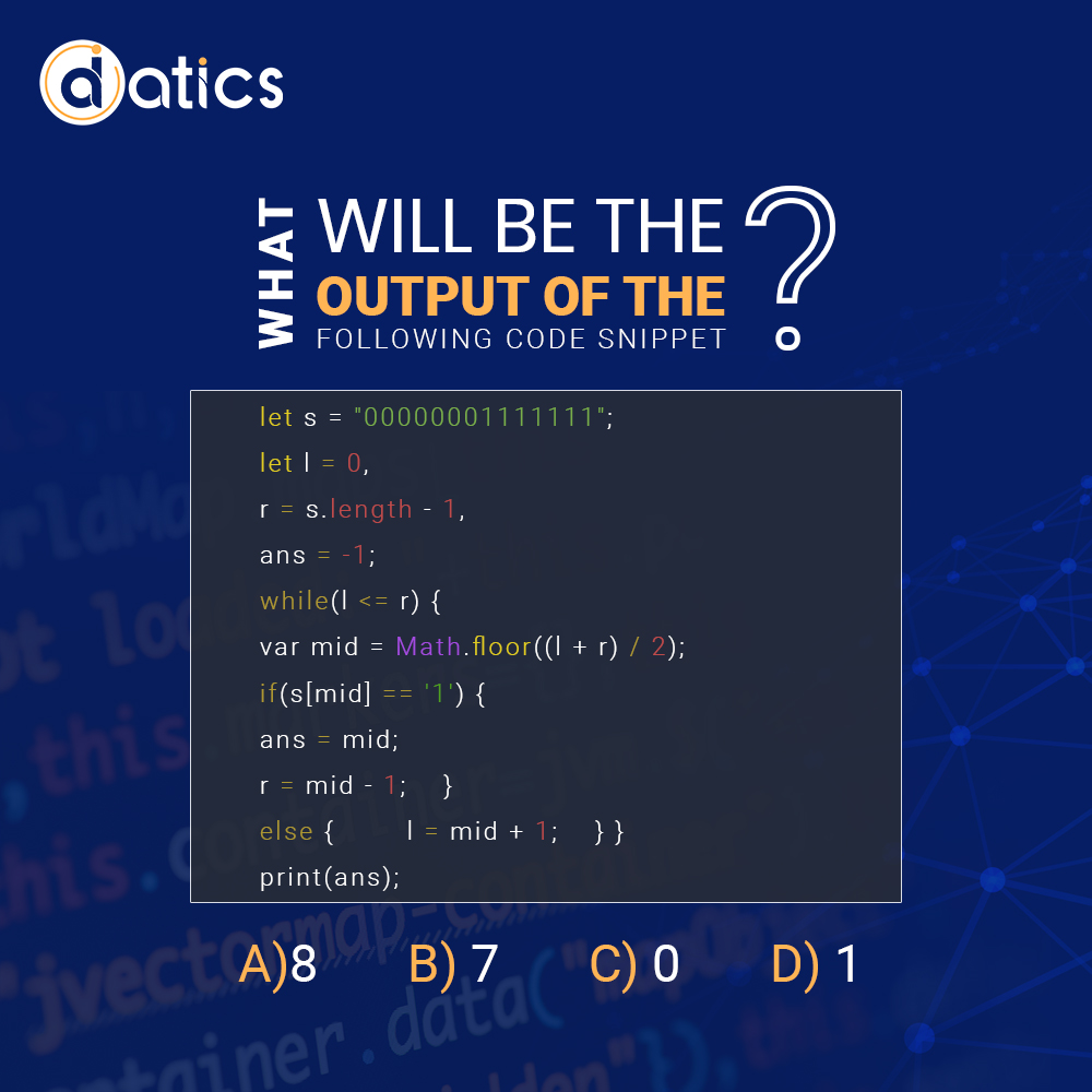 TIME TO TEST YOUR CODING SKILLS 💻 

Can you find the output of this JavaScript snippet? 

Guess the answer and tell us in the comments below.

#coding #code #codingquiz #javascript #programming #quiz #game #datics