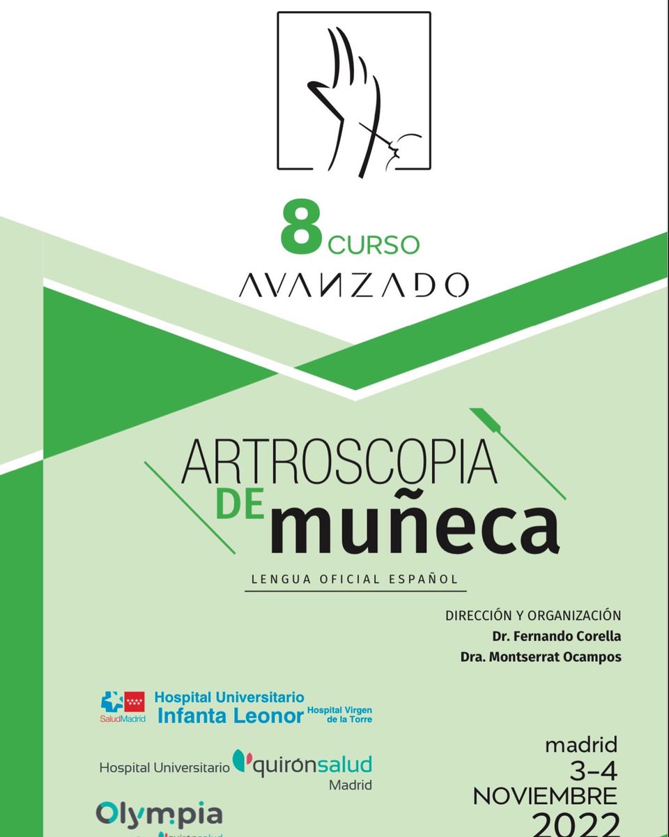 Dr_Corella's tweet photo. Más de la mitad de plazas reservadas para la “8 ed Curso Avan. Artros. Muñeca”. Un año más con excelentes profesores y técn. avanzadas y novedosas (ligamentoplastias, artrolisis, walant, nanoscopia, matrices, etc). Inscripciones  inscripciones@atenta.es o https://t.co/2ZhRRmcRKX https://t.co/2bY0335bjf