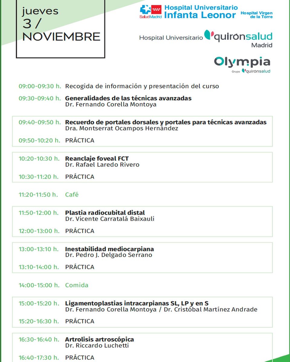 Más de la mitad de plazas reservadas para la “8 ed Curso Avan. Artros. Muñeca”. Un año más con excelentes profesores y técn. avanzadas y novedosas (ligamentoplastias, artrolisis, walant, nanoscopia, matrices, etc). Inscripciones  inscripciones@atenta.es o cursosmano.es