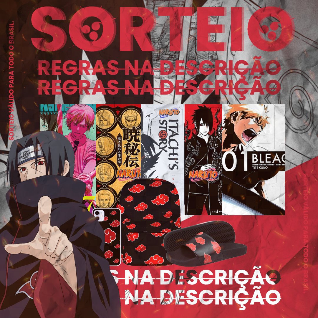 Sorteio rolando pros renegados, fãs de anime e mangá de todo o Brasil! Curtam, comentem com o que quiser e sigam as regras!

Link: bit.ly/3oyMipu