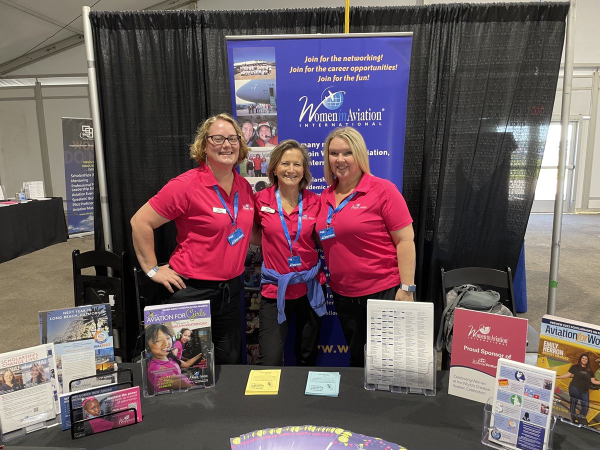 Are you at #OSH22 this week? Stop by and visit the #WomeninAviation booth Hangar B-2041 and shop at the new WAI Store and talk to us about scholarships and your membership! #IamWAI #WEareWAI