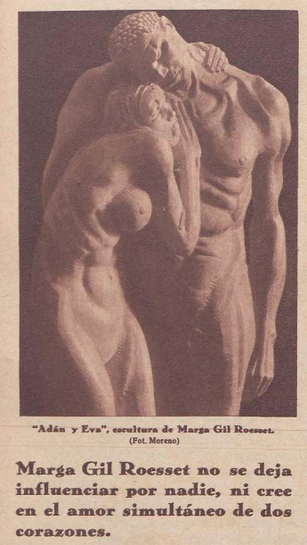 vegatorressas's tweet image. Ese pesimismo se hace más evidente en "Adán y Eva", presentada a la nacional de 1930. 
Aquí algunos recortes de una entrevista a la autora, publicada en la revista "Crónica", a propósito de aquella escultura. Roësset tenía 22 años, le quedaban dos de vida.