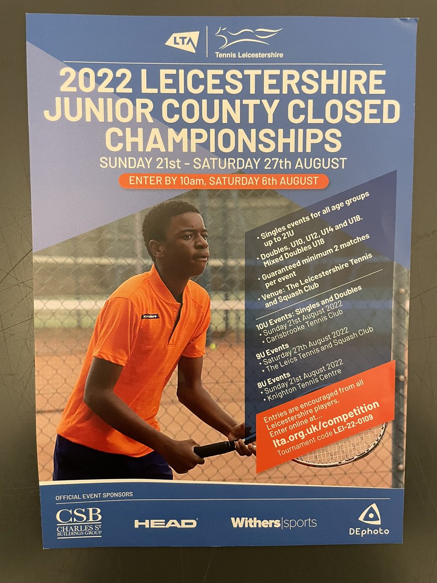 A reminder that entries for the Junior County Championships are still open. Entries close Saturday 6th August. Link to enter is below… competitions.lta.org.uk/tournament/f1f…