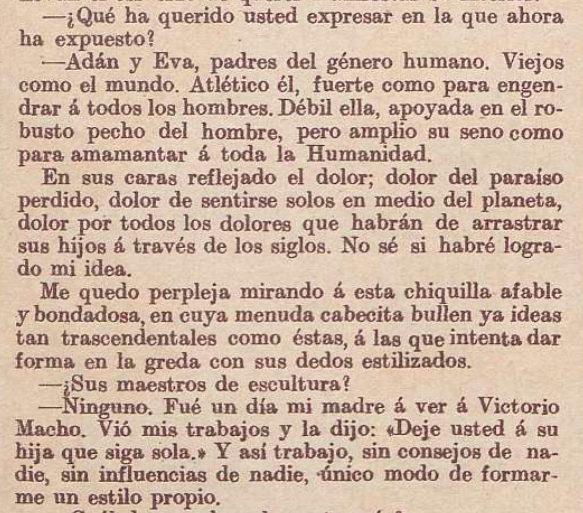 vegatorressas's tweet image. Ese pesimismo se hace más evidente en "Adán y Eva", presentada a la nacional de 1930. 
Aquí algunos recortes de una entrevista a la autora, publicada en la revista "Crónica", a propósito de aquella escultura. Roësset tenía 22 años, le quedaban dos de vida.