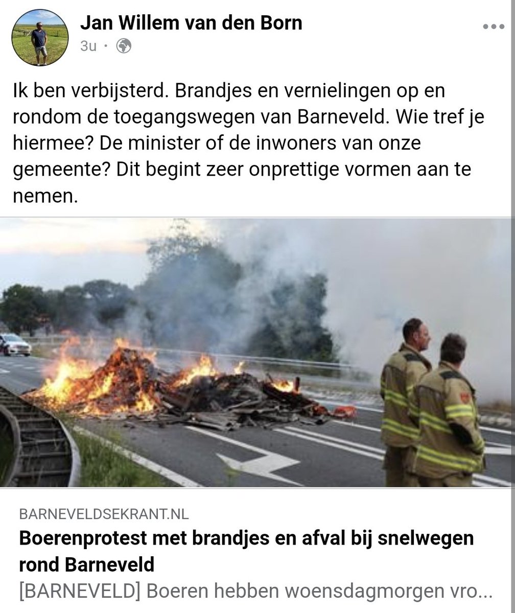 #boerenprotesten #verbijsterd Raadslid Lokaal Belang #Barneveld op Facebook: