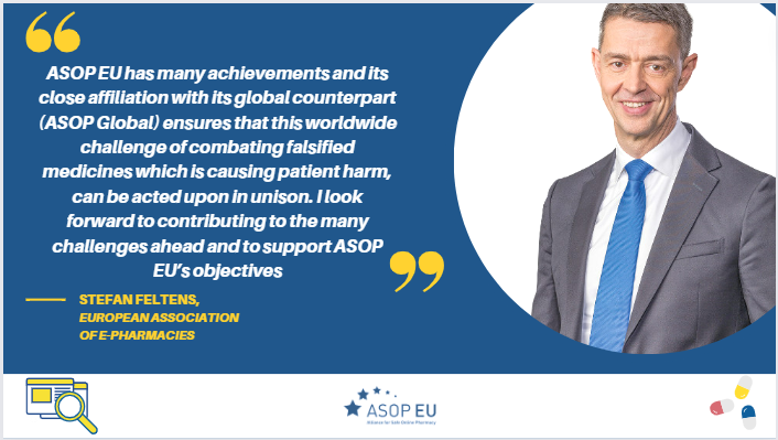 EAASMeds's tweet photo. Falsified #medicines are a worldwide challenge that is causing #PatientHarm. By acting in unison we can make the internet a safer place to buy medicine.

📣 We are glad to announce that Stefan Feltens, European Association of E-Pharmacies, has become Director of @ASOP_Europe. https://t.co/bt0UERULMF