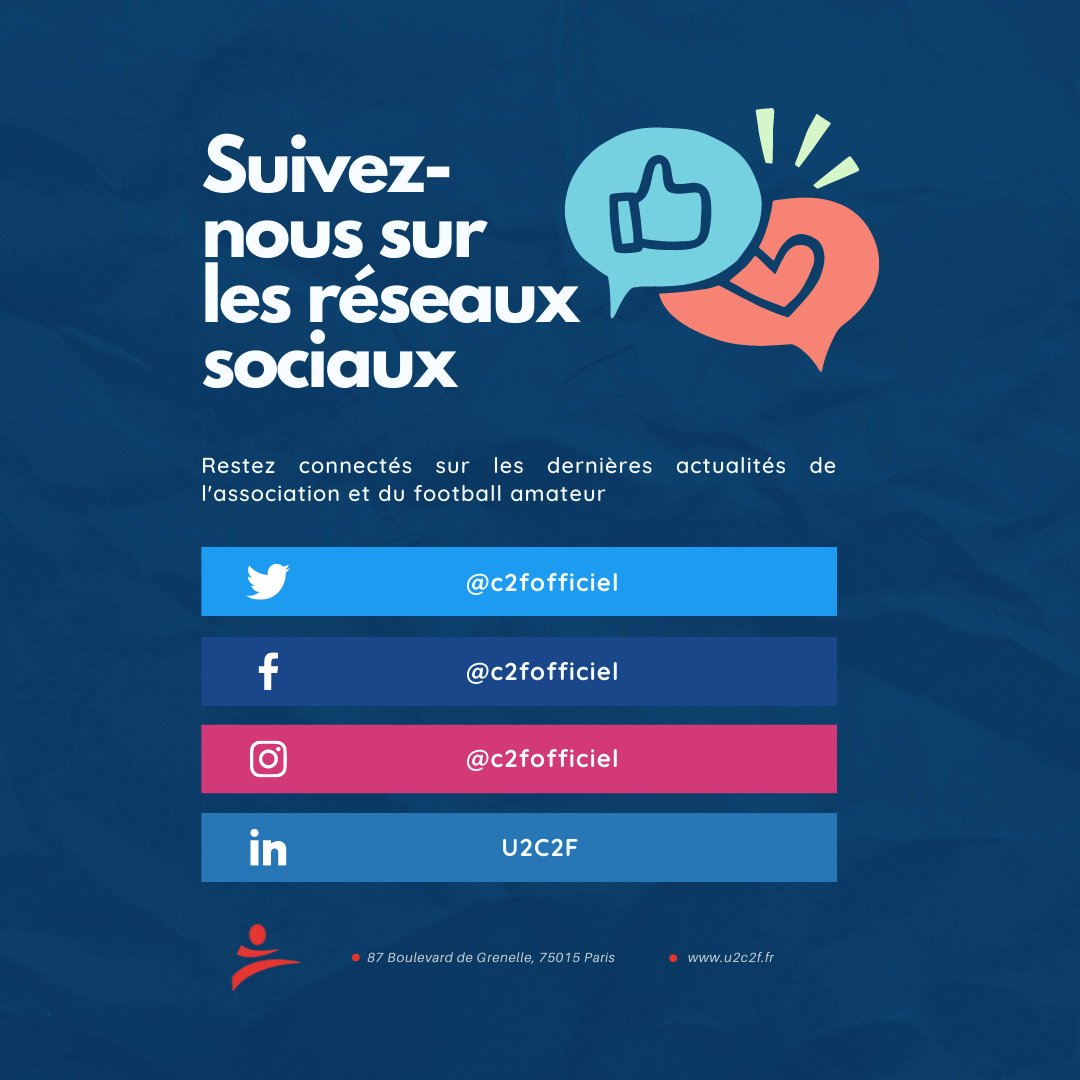 Pour être tenu informé de l'actualité de l'association et du football amateur, suivez <a href="/C2Fofficiel/">U2C2F</a> sur tous les médias sociaux 📲