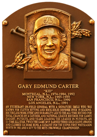 coopincanada's tweet photo. #OTD 19 years ago, Gary Carter becomes the first player inducted into the National Baseball Hall of Fame in Cooperstown pictured in a Montreal Expos cap on their plaque.

#Expos https://t.co/PqE81rIoiI