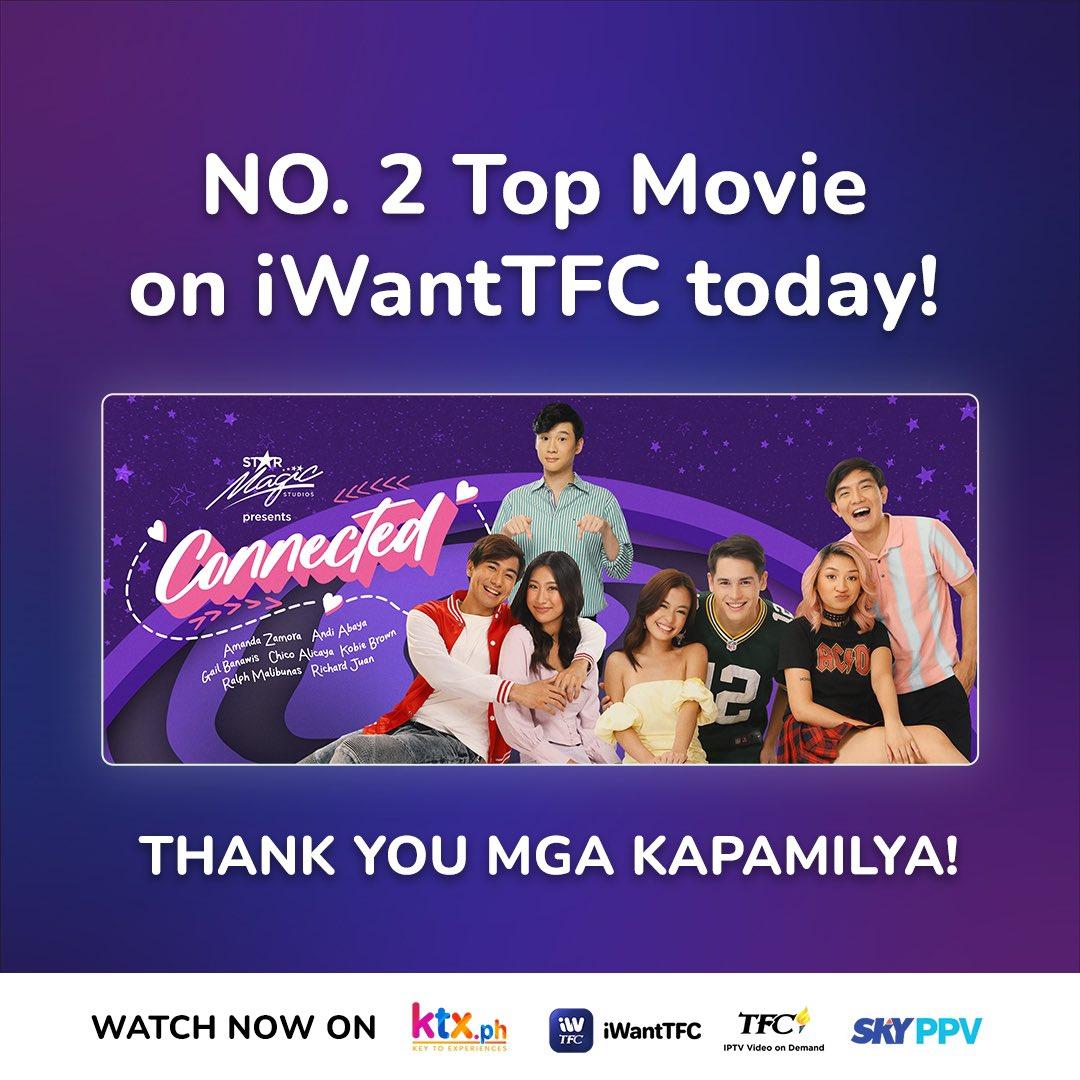 ConnectedMovie's tweet photo. Connected The Movie is No. 2 Top Movies on iWantTFC. Congratulations.

Keep on watching Connected The Movie directed by @TheodoreBoborol

Still Showing on iWantTFC.

#ConnectedTheMovie 
#StarMagicStudios https://t.co/XLmJCJ9oqf