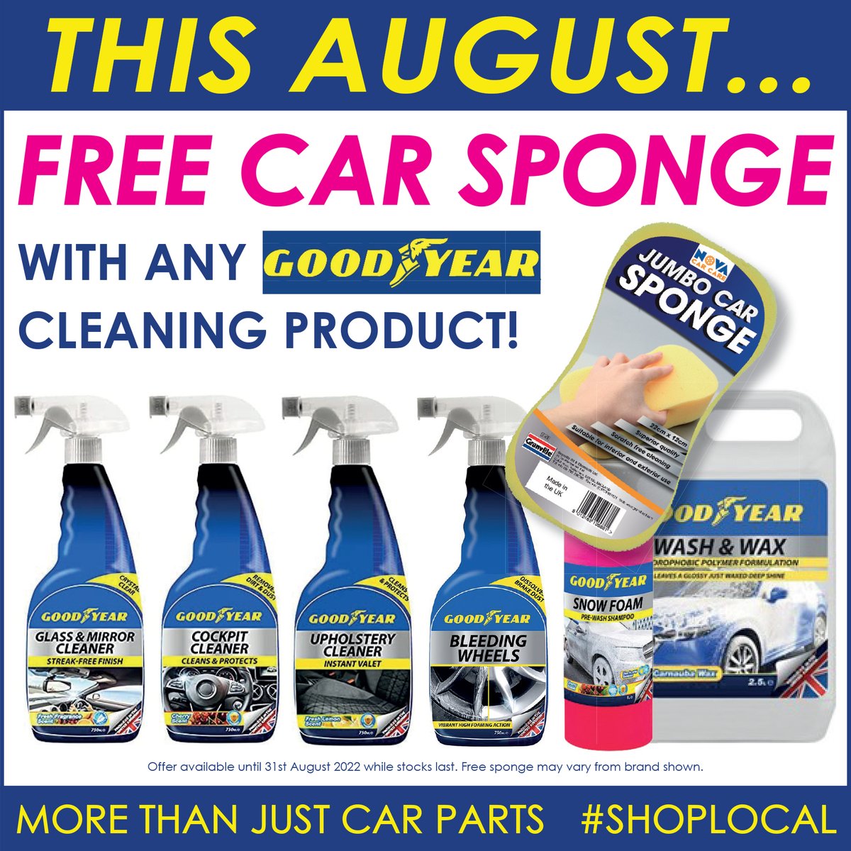 MelkshamMotor's tweet photo. Clean up this summer with MMS!
FREE car cleaning sponge with any product purchased from our new Goodyear car cleaning range at our Bowerhill shop. 
Essential car cleaning products at exceptional value from a trusted brand. 
#shoplocal #morethanjustcarparts #freebie #offers https://t.co/DHcp8irLJx
