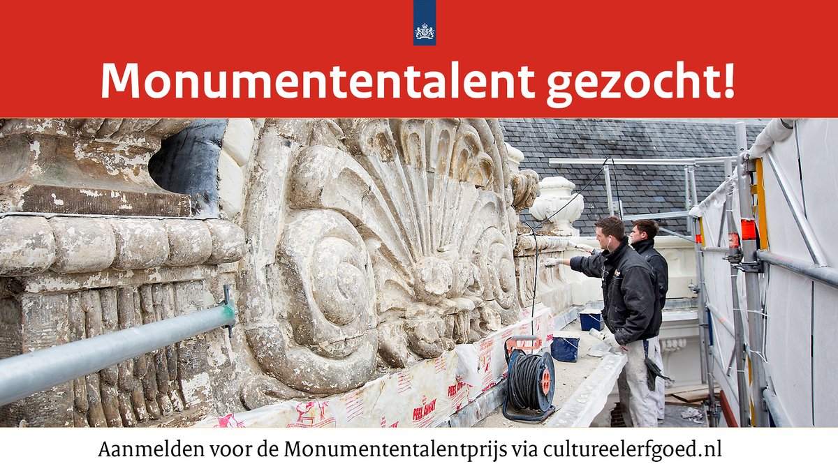 RCE_erfgoed's tweet photo. We zoeken weer #Monumententalenten! Jonge erfgoedprofessionals tot 32 jaar kunnen worden voorgedragen door hun leidinggevenden of opdrachtgevers. Ze maken dan kans op een geldprijs voor een naar eigen wens in te vullen ontwikkeltraject >> https://t.co/6nMALw2dAt. https://t.co/GGQzXf0Zut