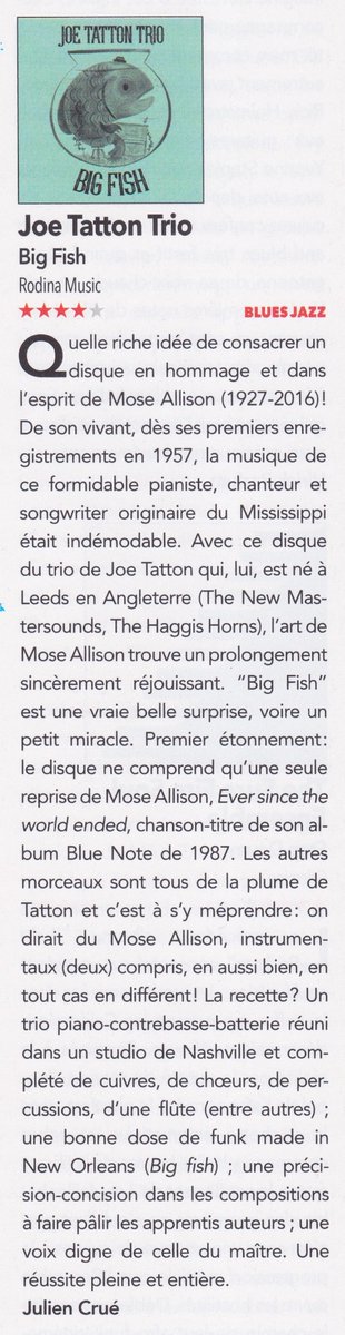 "A really great surprise, a little miracle!" - merci to French <a href="/soul_bag_mag/">Soul Bag</a> for the 4 star review of <a href="/joetatton/">Joe Tatton</a> Trio's debut album 'Big Fish' on <a href="/rodinamusic/">Rodina Music</a>!