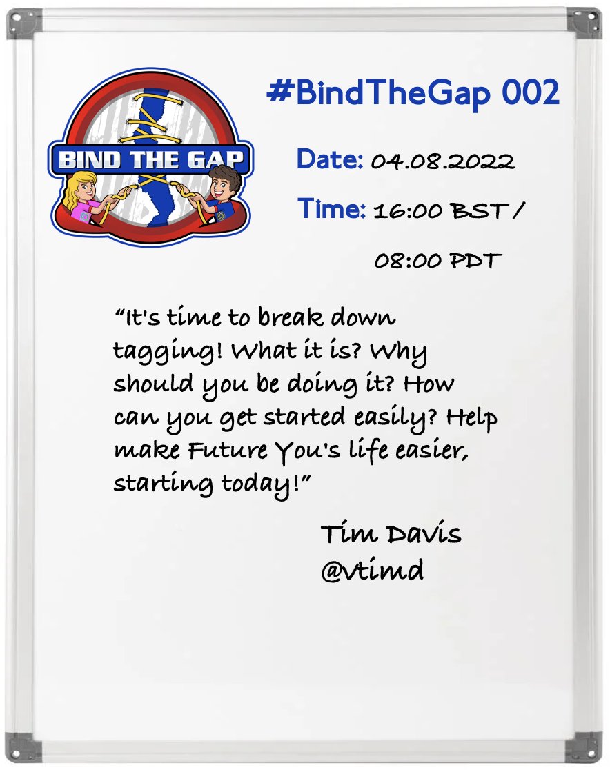 📢 Who's up for a game of tag? 😆

Join us next Thursday to learn all about tagging from <a href="/vtimd/">Tim Davis 🌮</a>! 
He may even predict your future 👀

#BindTheGap