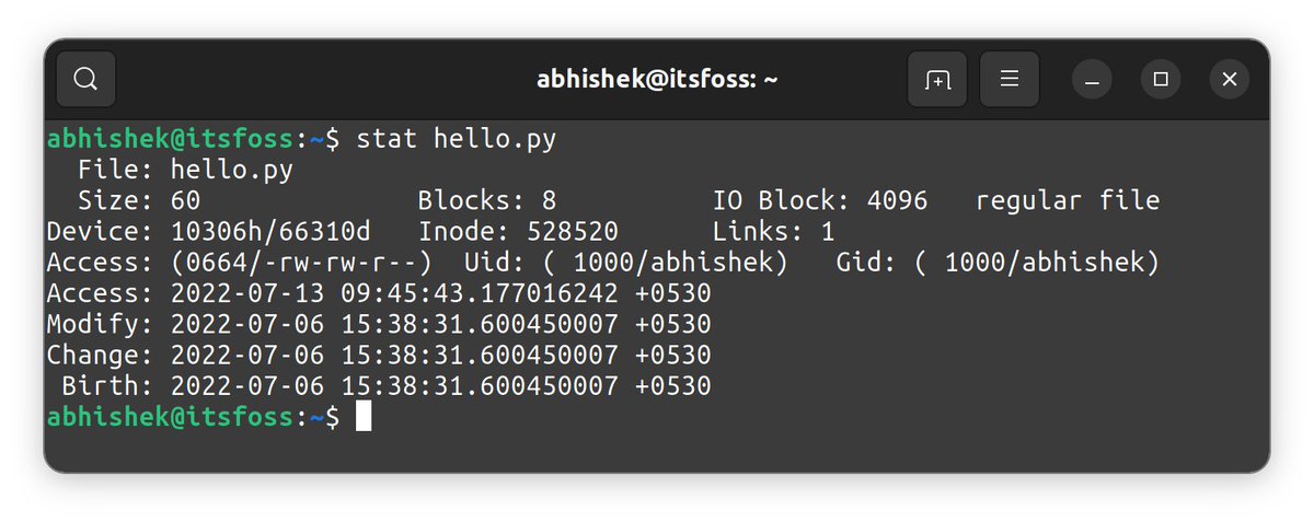 LinuxHandbook's tweet image. Most people use the ls command with option -l to check permission on a file in Linux.
What if I told you there is another way to check file attributes? 😎
Use the stat command to list important attributes of files and directories 👇