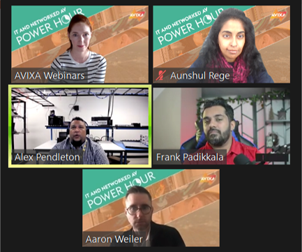 A sneak peek behind the scenes as we gear up "Securing AV over IP" chat at 1pm ET. Hanging out with <a href="/frankpadikkala/">Frank Padikkala, CTS-D, CEH, CHFI</a>, Alex Pendleton, <a href="/aaronengineered/">Aaron Engineered</a>, and @annetteindc!

More details: avixa.org/events/event-d…