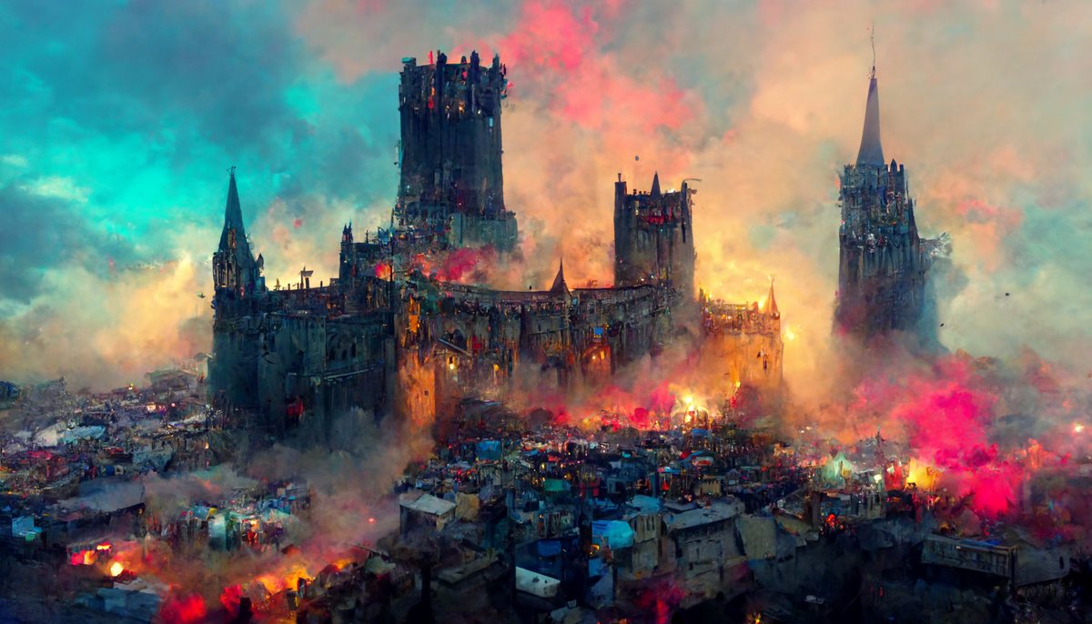 Aiで 中世の都市の俯瞰図 を錬成しようとしているが何度やっても炎を吹き上げる 鎮火するまでの流れが呪術師みたいで面白い Togetter