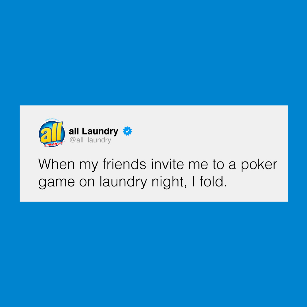 It’s just not in the cards for you tonight.
♥️♣️♦️♠️
What do you do after (or during) laundry to
unwind? Share below!

#pokernight #laundrynight
#cleanmoney #comecleantweet #alllaundry