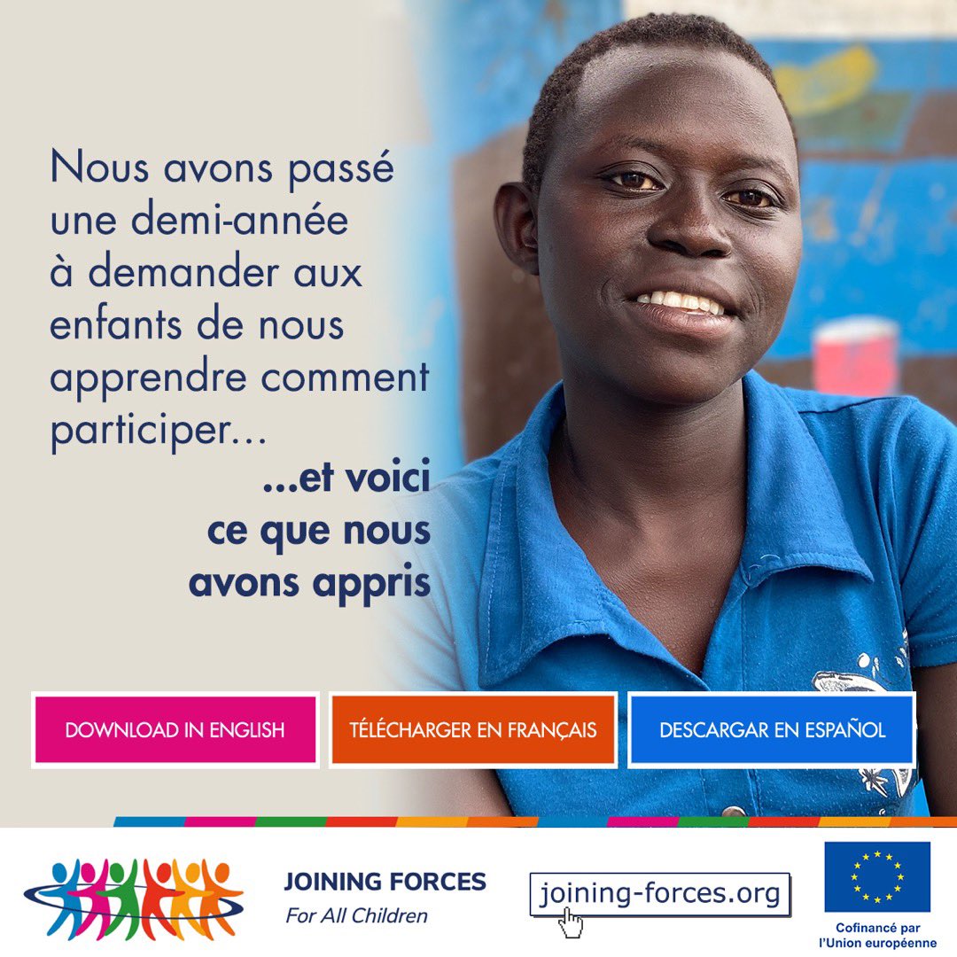 A #JoiningForcesforAfrica nous avons passé une demi-année à demander aux #enfants de nous apprendre comment participer...et voici ce que nous avons appris. Téléchargez notre Série d’apprentissage sur la participation des enfants ici bit.ly/3b0BrRG
 
#JOFA #JoiningForces