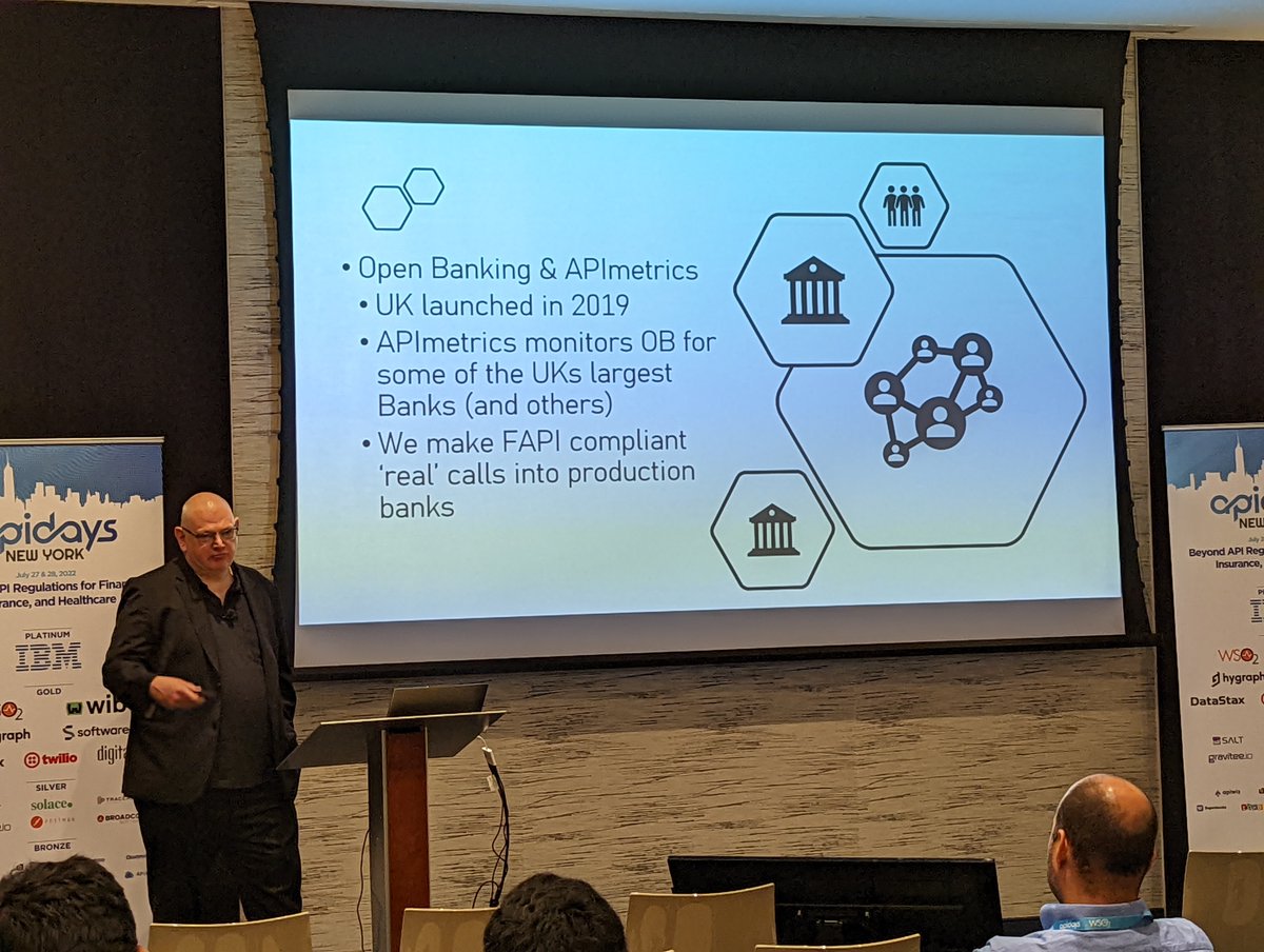 Now David O'Neil (<a href="/daveon/">Dave O'Neill</a>) of @APIMetrics on "Five challenges with Open Banking deployments"  in the "API Banking Stack" track at #apidaysNYC