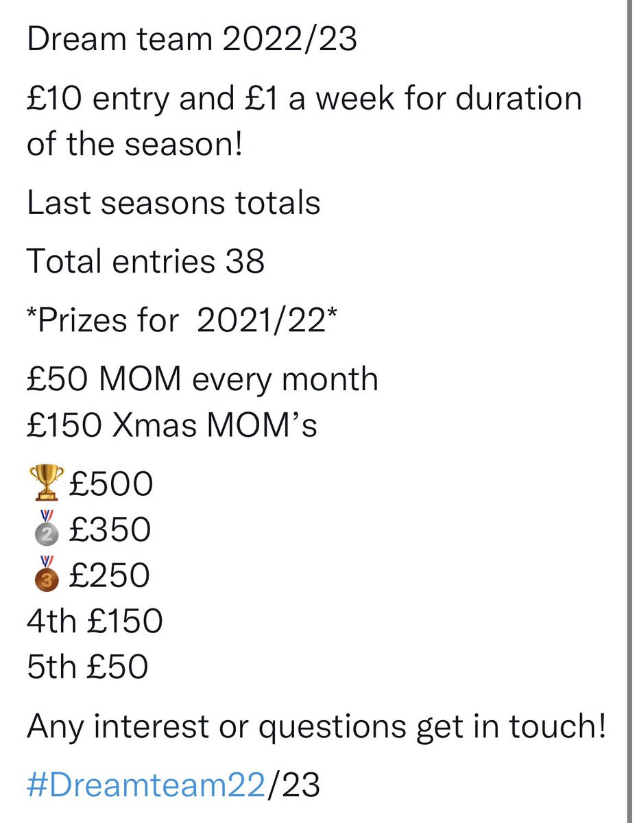 Dream team is filling up 🤑

Anyone can enter, will add you to WhatsApp group if interested. 7th season we have been running it #DreamTeam #InItToWinIt #PothMaddogAway #BigPrizes