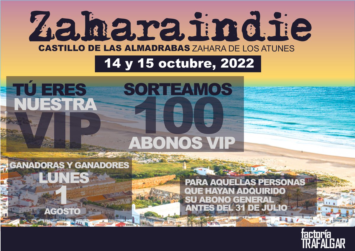 Porque apoyas la cultura, para nosotras eres una PERSONA MUY IMPORTANTE y queremos agradecértelo.
Gracias por apostar por nosotros y por querer a Zahara de los Atunes.
ABONOS en
bit.ly/3GGIoDj
zaharaindie.es