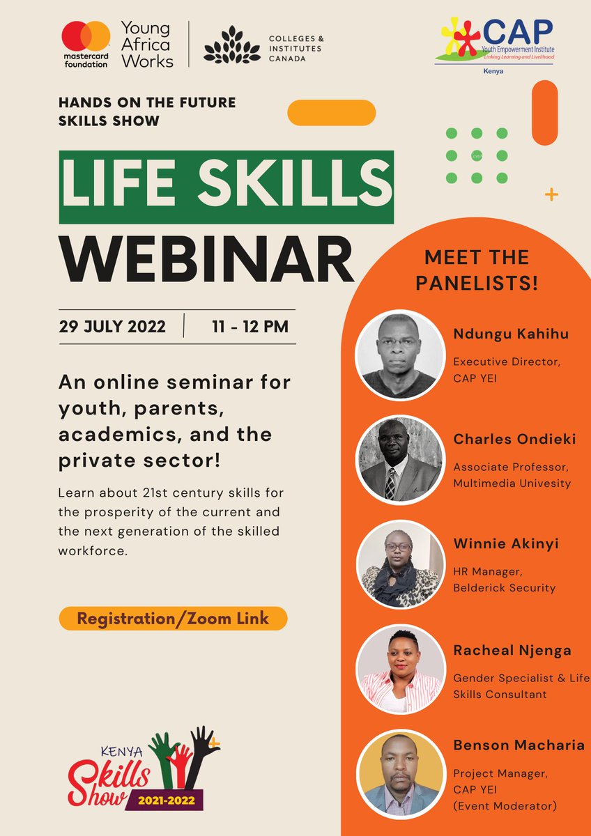 If you've missed the past sessions, we're doing one more!
Join our Life Skills Seminar,hosted by <a href="/CICan_Kenya/">CICan In Kenya</a> on 29th July, 2022 at 11:00am.
Registration Link: btbe.floor.bz/cast/597517

<a href="/tvetinkenya/">Permanent Working Group on TVET in Kenya</a> <a href="/TVETAKenya/">TVET Authority Kenya</a> <a href="/CICan_Kenya/">CICan In Kenya</a> <a href="/capyeikenya/">CAPYEI</a> <a href="/talantadigital/">Talanta Institute</a> <a href="/CareersKenya/">Career Guidance Institute (CGI)</a> <a href="/MonariPeterJ/">Monari, Peter Joseph Ph.D</a>