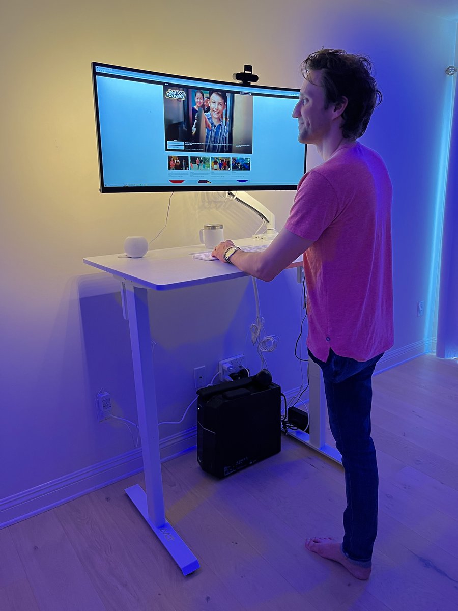 Sitting in a chair increases my phantom pain. So thanks to @AVLT_Global for sending me this electric standing desk...where I can write future books (and TV shows!)