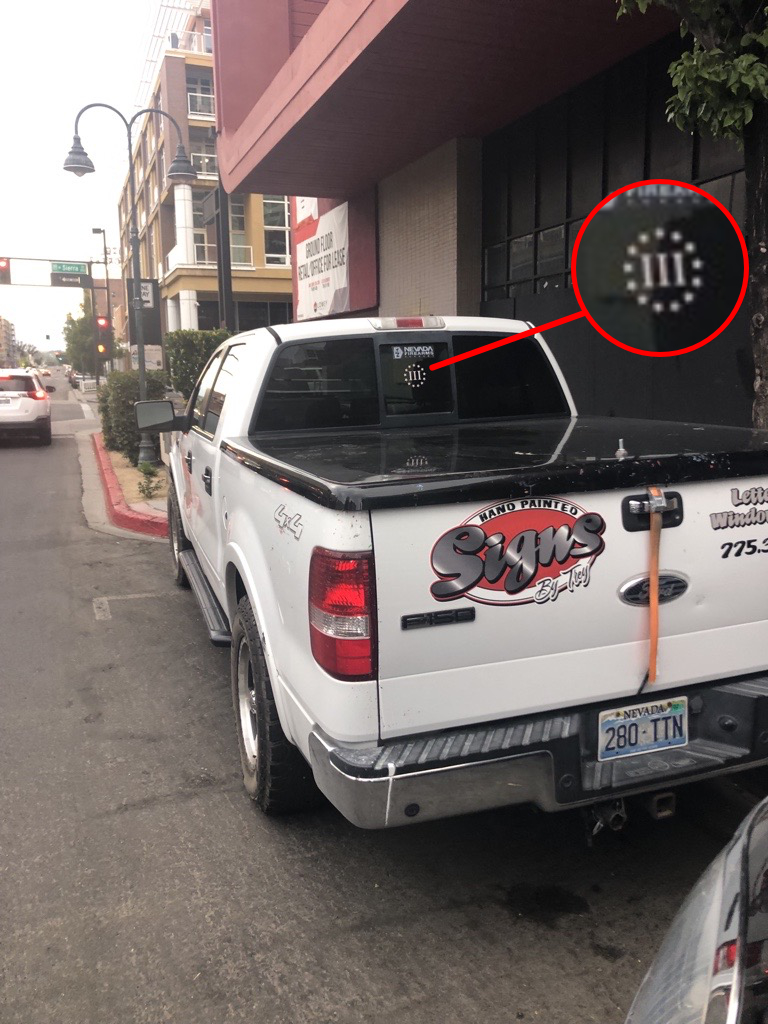 renoironfront's tweet photo. Here's a business to avoid.

A fascist III% militia sticker on business truck "Hand Painted Signs by Trey".

For more information on the fascist III% percenters militia: https://t.co/EcafGVIL4U https://t.co/JusqnixMpe