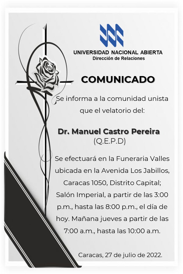 Información del velatorio del Dr. Manuel Castro Pereira