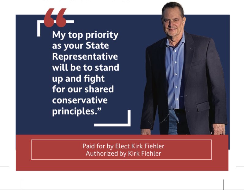 KirkFiehler's tweet photo. If you’re in #LD17 and haven’t voted yet, vote for the strongest, most accomplished candidate for State Representative. #electkirkfiehler #BorderSecurity #ElectionIntegrity #education #2ndAmendmentStrong #prolife #lowtaxes https://t.co/NtA7xlK7TI