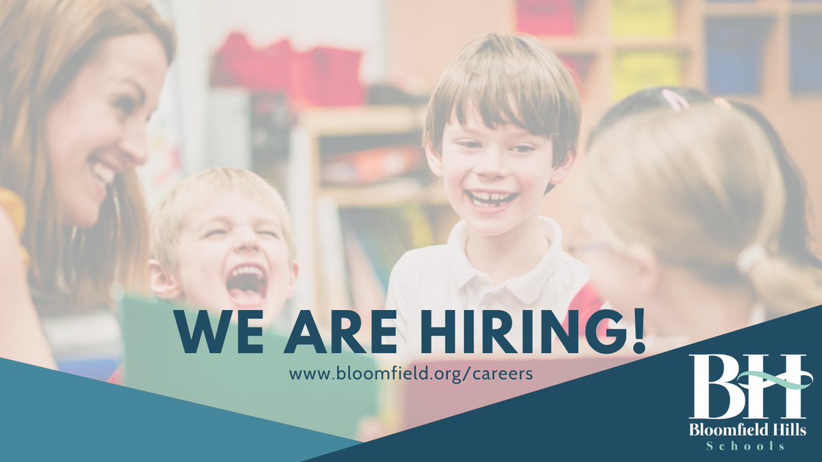 We are hiring - there are several positions currently open! Join our team. Search open positions (secretarial, before &amp; after school care, paraeducator) and apply today at: bloomfield.org/careers