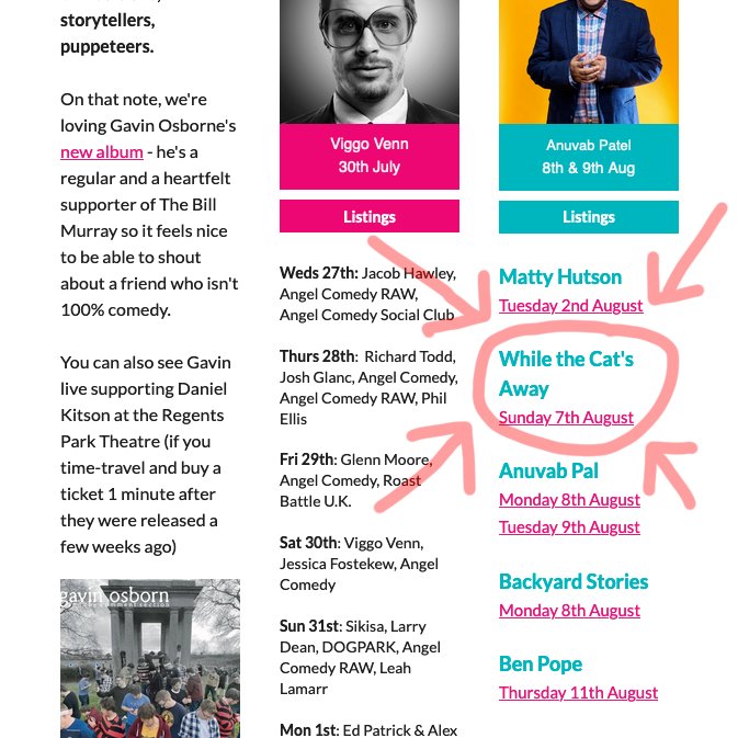 WHILE THE CAT'S AWAY is featured in the <a href="/angelcomedy/">Angel Comedy</a> news letter today!

Read all about it here: mailchi.mp/angelcomedy/jo…