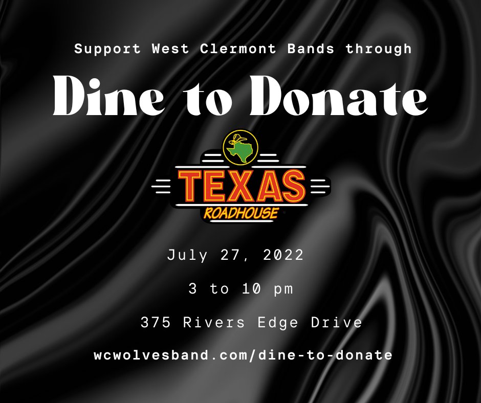 Craving fried pickles or rattlesnake bites? How about a basket of fresh, buttery rolls? Don't forget Texas Roadhouse has you covered from 3pm to 10pm today. Support the WC Band Boosters with to-go or dine-in orders. Find the flyer here: wcwolvesband.com/dine-to-donate/