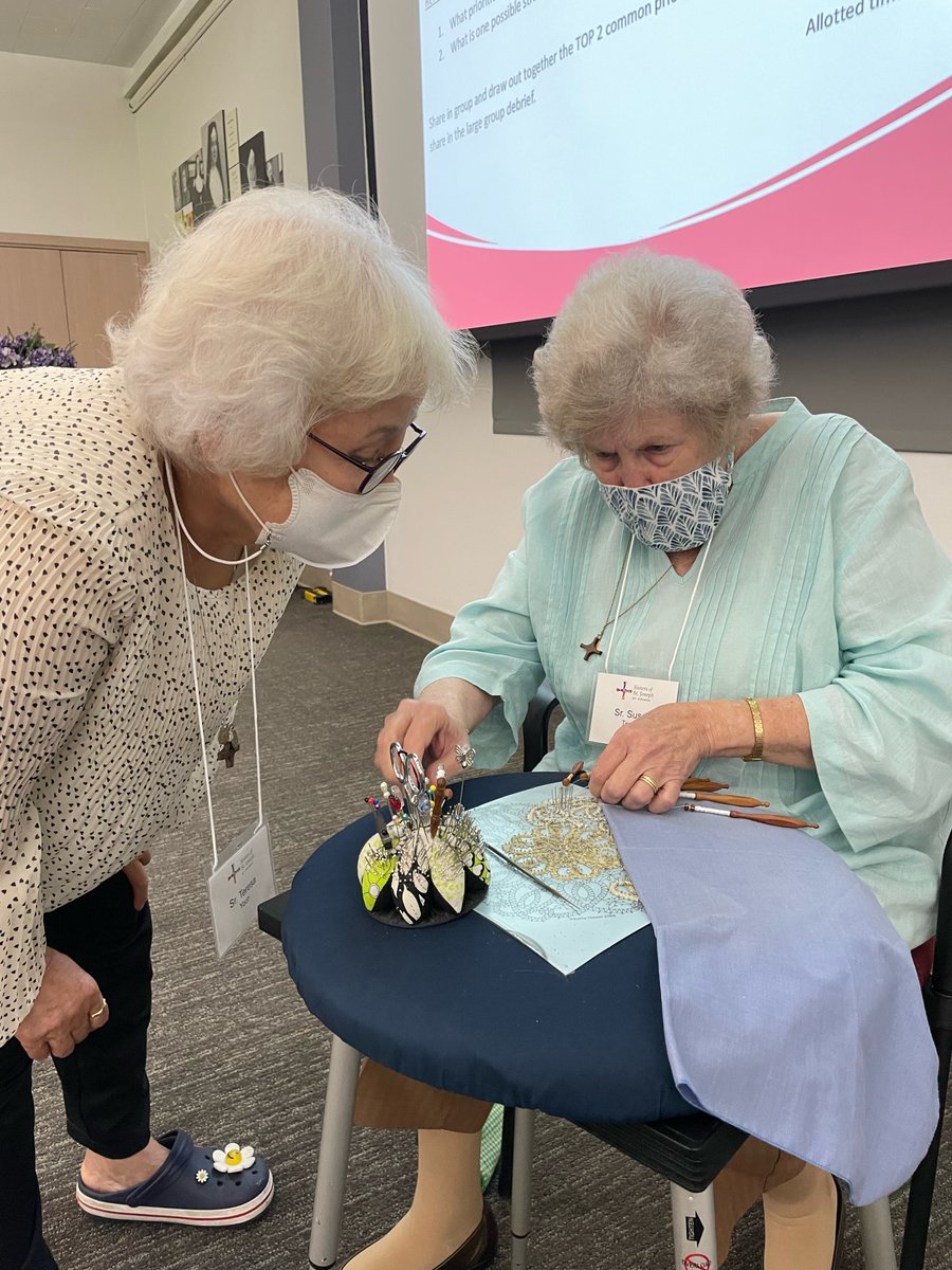 Sr. Susan Trezek demonstrates lacemaking to our friends and colleagues at our annual Community Days event.
The tradition of lacemaking lives on in our Sisters to this day!
Stop by our campus to learn more about the Sisters of St. Joseph and our history with lacemaking.
