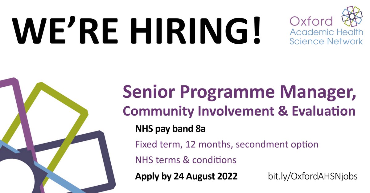 NEW JOB ALERT! We're recruiting to our Community Involvement and Workforce Innovation team
Find our more here: ouh.nhs.uk/working-for-us…
Deadline: 24 August 2022