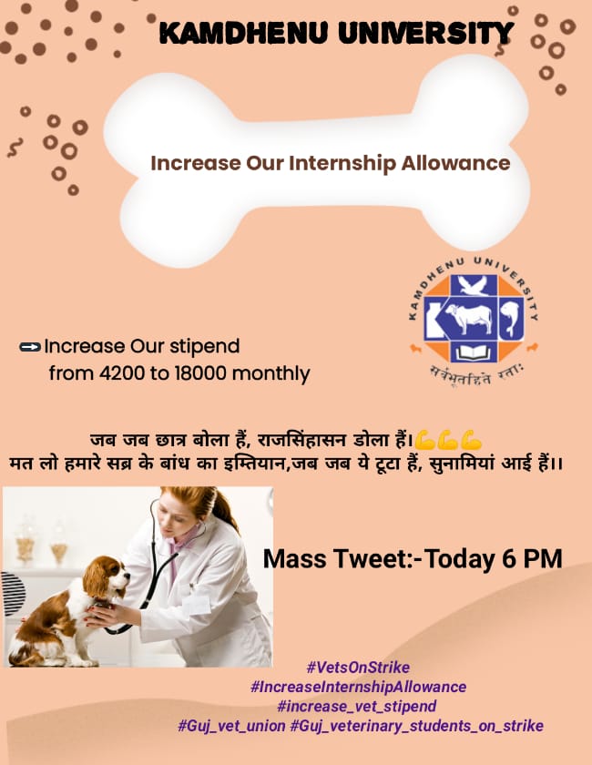 Stop insulting us by paying ₹4200 as 'Stipend'
We need Change!!💪

We demand ₹18000 stipend
#Increase_Guj_Vet_Stipend
#Guj_vet_union

<a href="/PMOIndia/">PMO India</a> <a href="/CMOGuj/">CMO Gujarat</a>
<a href="/RaghavjiPatel/">Raghavji Patel</a> <a href="/sanghaviharsh/">Harsh Sanghavi</a>
<a href="/PRupala/">Parshottam Rupala</a> <a href="/KanuDesai180/">Kanu Desai</a>
<a href="/DivyaBhaskar/">Divyabhaskar</a>
<a href="/sandeshnews/">Sandesh</a>