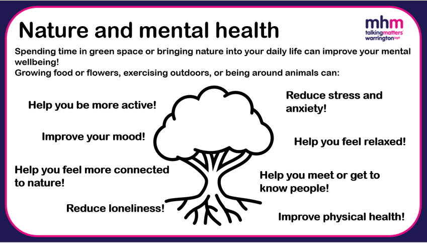 NHSWarringtonTT's tweet photo. With the better weather in summer, we might be spending more time outside.

While we all enjoy the sunshine, did you know that spending time outside can also have great benefits for your mental health? https://t.co/dJAcrrn2td