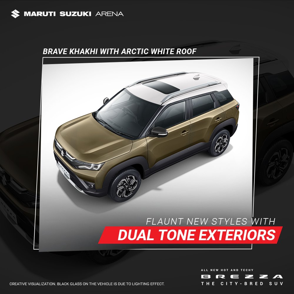 MSArenaOfficial's tweet photo. Flaunt an evolved sense of style with the Dual Tone Exteriors in the All New Hot and Techy Brezza.

Bookings Open: https://t.co/m4FxOeT0h1

#HotAndTechyBrezza #AllNewBrezza #MarutiSuzukiArena #TheCityBredSUV #TheBrezzaEffect https://t.co/1XD2SjdMuZ